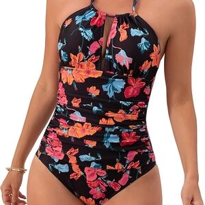 B2Prity Vibrant Floral Halter One Piece Swimsuit Sz XL